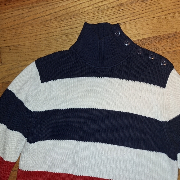 Tommy Hilfiger Mock Neck Red White Blue Stripe Sweater Women's Large Patriotic - Picture 3 of 4